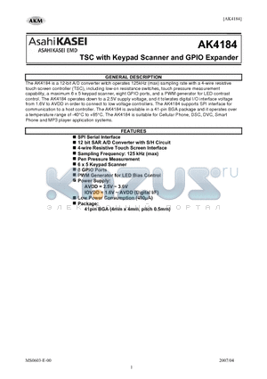 AK4184 datasheet - TSC with Keypad Scanner and GPIO Expander