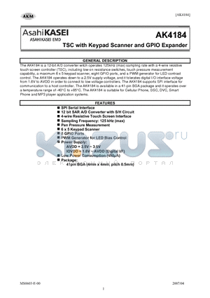 AK4184VG datasheet - TSC with Keypad Scanner and GPIO Expander