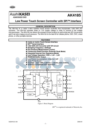 AK4185 datasheet - Low Power Touch Screen Controller with SPI Interface