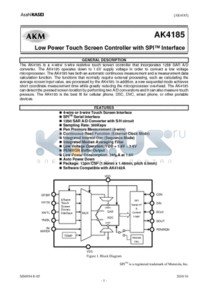 AK4185 datasheet - Low Power Touch Screen Controller with SPI Interface