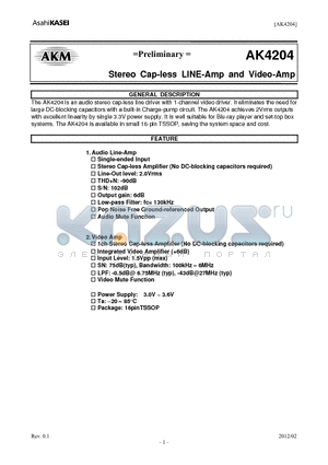 AK4204 datasheet - Stereo Cap-less LINE-Amp and Video-Amp