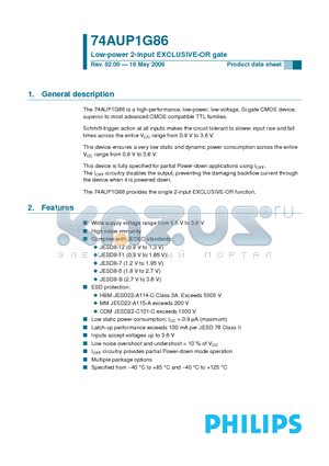 74AUP1G86 datasheet - Low-power 2-input EXCLUSIVE-OR gate