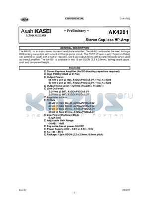 AK4201 datasheet - Stereo Cap-less HP-Amp