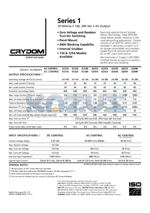 A1240 datasheet - Zero Voltage and Random Turn-On Switching