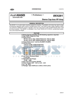 AK4201EU datasheet - Stereo Cap-less HP-Amp