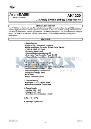 AK4220VQ datasheet - 7:3 Audio Switch and 6:3 Video Switch