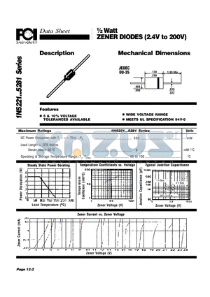 1N5223A datasheet - 1/2  Watt ZENER DIODES