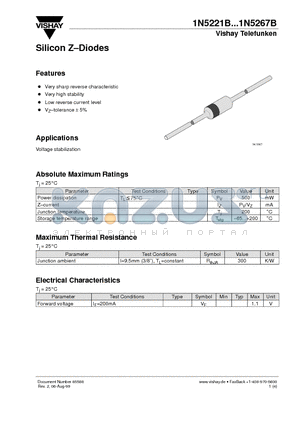 1N5223B datasheet - Silicon Z-Diodes