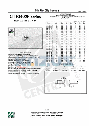 CTTF0402F-27NG datasheet - Thin Film Chip Inductors
