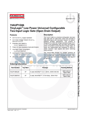 74AUP1G96FHX datasheet - TinyLogic^ Low Power Universal Configurable Two-Input Logic Gate (Open Drain Output)