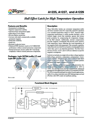 A1227 datasheet - Hall Effect Latch for High Temperature Operation