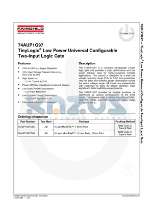 74AUP1G97 datasheet - TinyLogic^ Low Power Universal Configurable Two-Input Logic Gate
