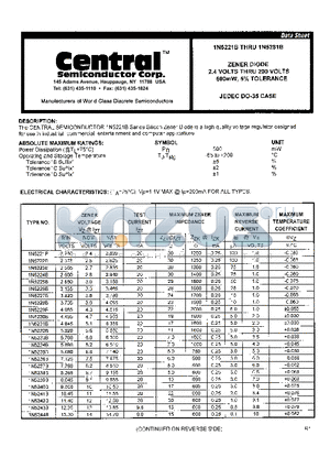 1N5224B datasheet - ZENER DIODE 2.4 VOLTS THRU 200VOLTS 500mL, 5% TOLERANCE