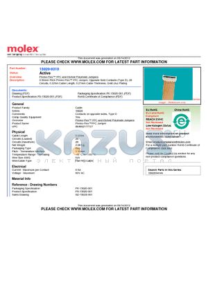 0150200310 datasheet - 0.50mm Pitch Premo-Flex FFC Jumper, Opposite Side Contacts (Type D)