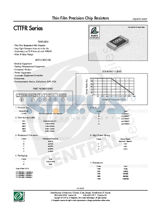 CTTFR datasheet - Thin Film Precision Chip Resistors