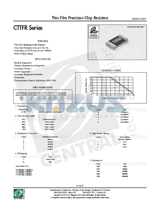 CTTFR0402BBBV1000 datasheet - Thin Film Precision Chip Resistors
