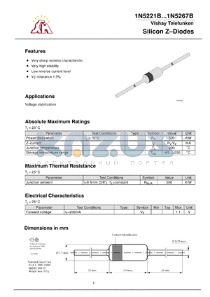 1N5224B datasheet - Silicon ZDiodes