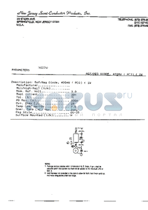 1N5225D datasheet - REF/REG DIODE, 400MW < P(D) < 1W