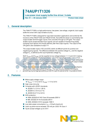 74AUP1T1326 datasheet - Low-power dual supply buffer/line driver; 3-state