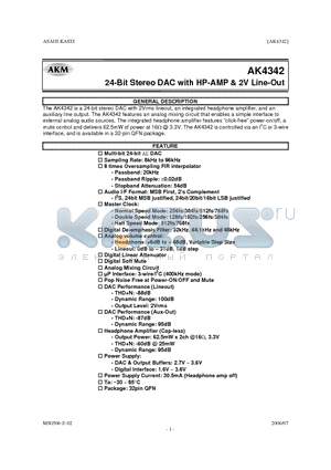 AK4342EN datasheet - 24-Bit Stereo DAC with HP-AMP & 2V Line-Out