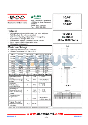 10A04 datasheet - 10 Amp Rectifier 50 to 1000 Volts