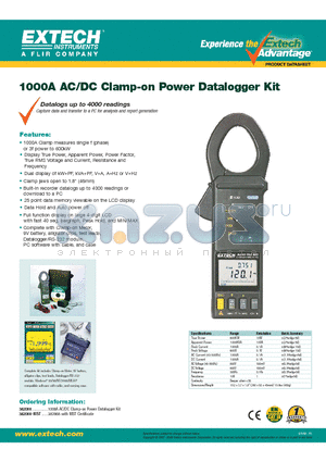382068 datasheet - 1000A AC/DC Clamp-on Power Datalogger Kit