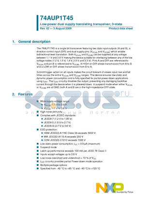 74AUP1T45 datasheet - Low-power dual supply translating transceiver; 3-state