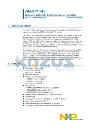 74AUP1T45GM datasheet - Low-power dual supply translating transceiver; 3-state