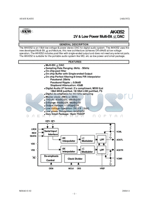 AK4352VT datasheet - 2V & LOW POWER MULTI-BIT DAC