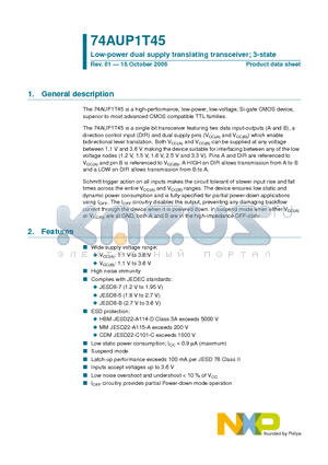 74AUP1T45GW datasheet - Low-power dual supply translating transceiver; 3-state