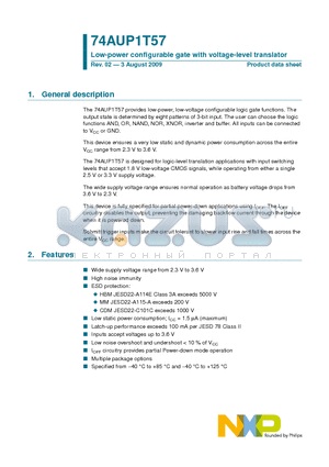 74AUP1T57 datasheet - Low-power configurable gate with voltage-level translator