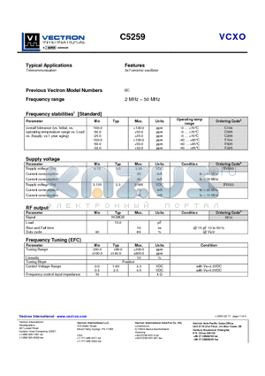 C5259C255SV050200A1 datasheet - 5x7 ceramic oscillator