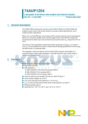 74AUP1Z04GM datasheet - Low-power X-tal driver with enable and internal resistor