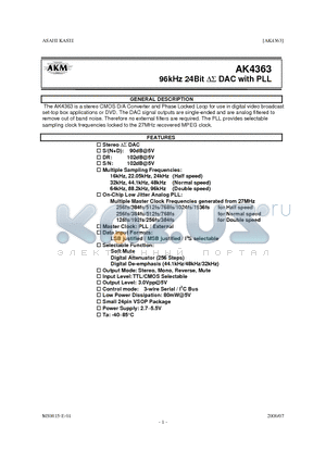 AK4363VF datasheet - 96kHz 24Bit DAC with PLL