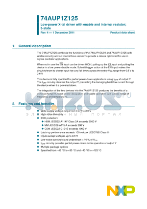 74AUP1Z125 datasheet - Low-power X-tal driver with enable and internal resistor; 3-state