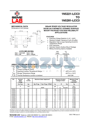 1N5228 datasheet - 500mW ZENER VOLTAGE REGULATOR