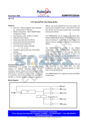 ASM5P23S04AG-1-08-ST datasheet - 3.3V SpreadTrak Zero Delay Buffer