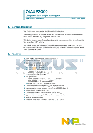 74AUP2G00 datasheet - Low-power dual 2-input NAND gate