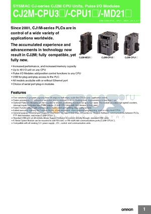 CJ2M-CPU33 datasheet - Since 2001, CJ1M-series PLCs are in control of a wide variety of applications worldwide.
