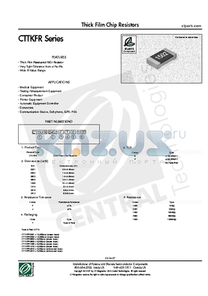 CTTKFR0201FTF1003 datasheet - Thick Film Chip Resistors