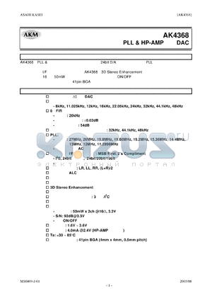 AK4368VG datasheet - PLL & HP-AMP DAC