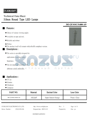 383-2USOC-S400-A9 datasheet - Technical Data Sheet 5.0mm Round Type LED Lamps