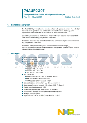 74AUP2G07 datasheet - Low-power dual buffer with open-drain output