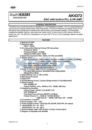 AK4372ECB datasheet - DAC with built-in PLL & HP-AMP