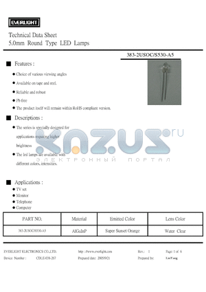 383-2USOC-S530-A5 datasheet - Technical Data Sheet 5.0mm Round Type LED Lamps
