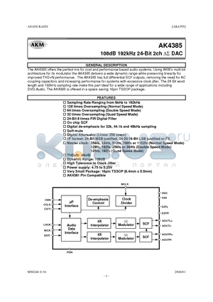 AK4385_06 datasheet - 108dB 192kHz 24-Bit 2ch DS DAC