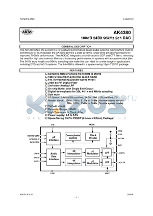 AK4380VT datasheet - 100dB 24BIT 96kHz 2CH DAC