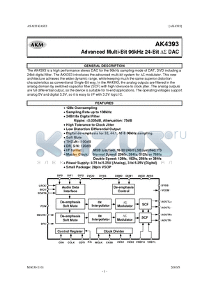 AK4393 datasheet - ADVANCED MULTI-BIT 96KHZ 24-BIT DAC