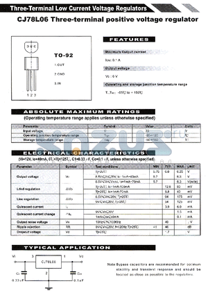 CJ78L06 datasheet - THREE TERMINAL POSITIVE VOLTAGE REGULATOR