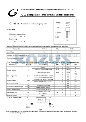 CJ78L15 datasheet - Three-terminal positive voltage regulator